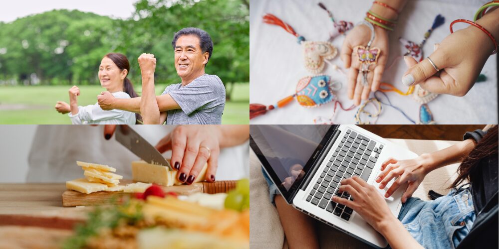 精神科デイケアの活動説明（ストレッチ、手芸、調理、パソコン）