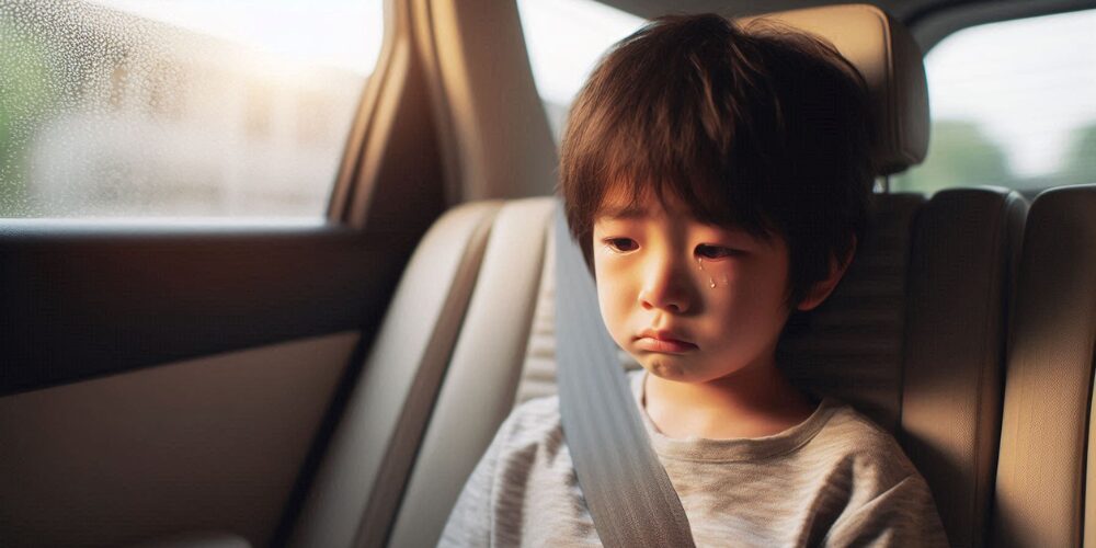 車内で泣いている小学男児